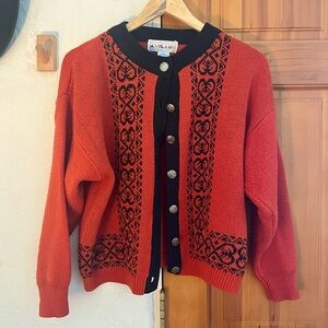 Vintage Navy & Red/Orange Cardigan